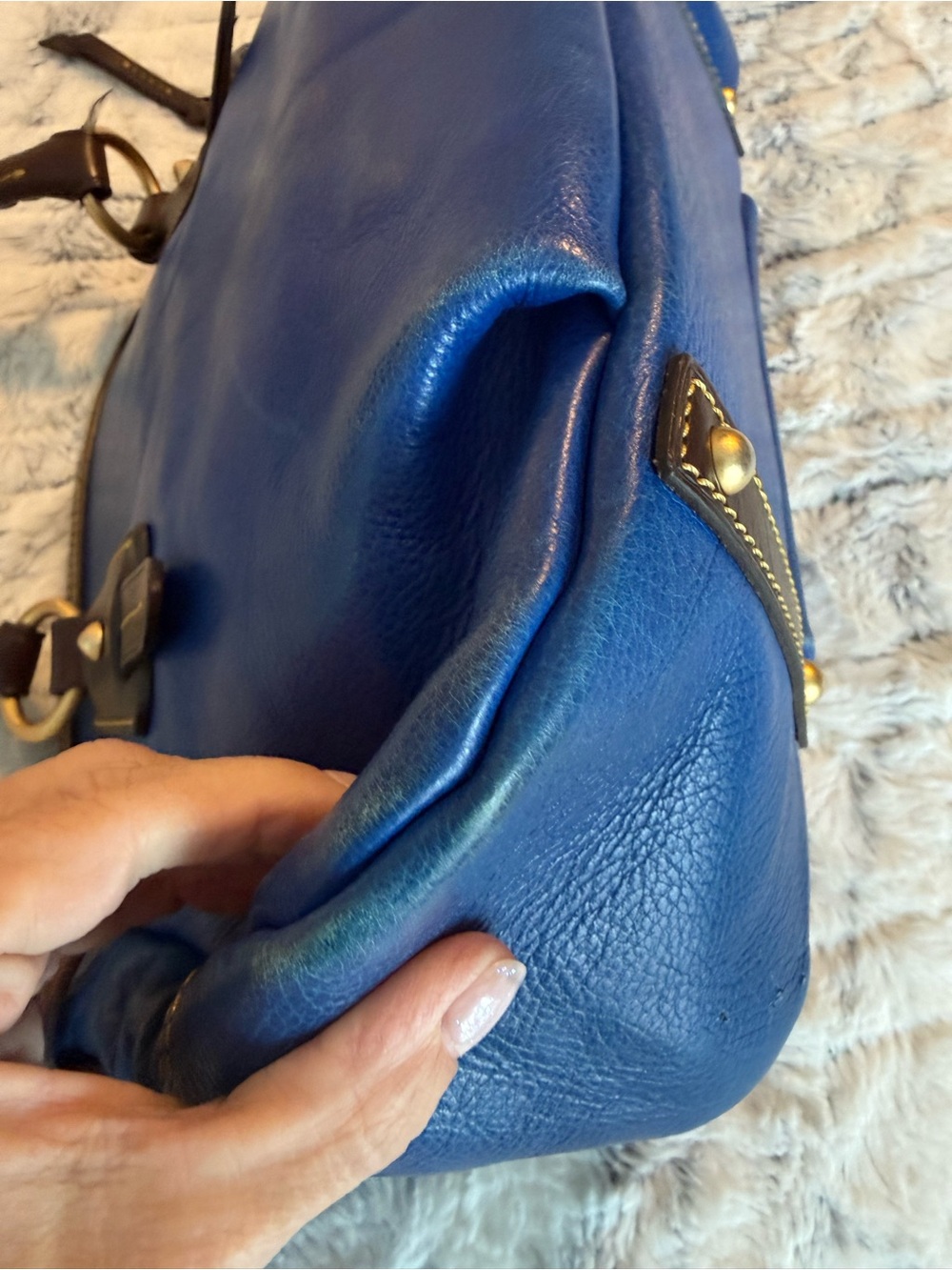 Dooney & Bourke Royal Blue Leather Handbag Mail Satchel Florentine - Picture 6 of 12